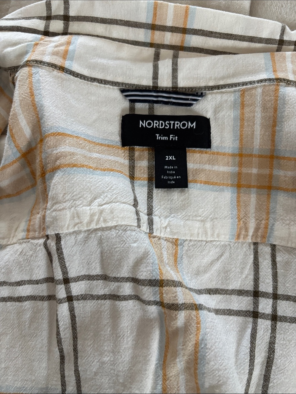 Nordstrom Men’s Trim Fit Plaid Button-Down Shirt in Cream, Tan and Light Blue